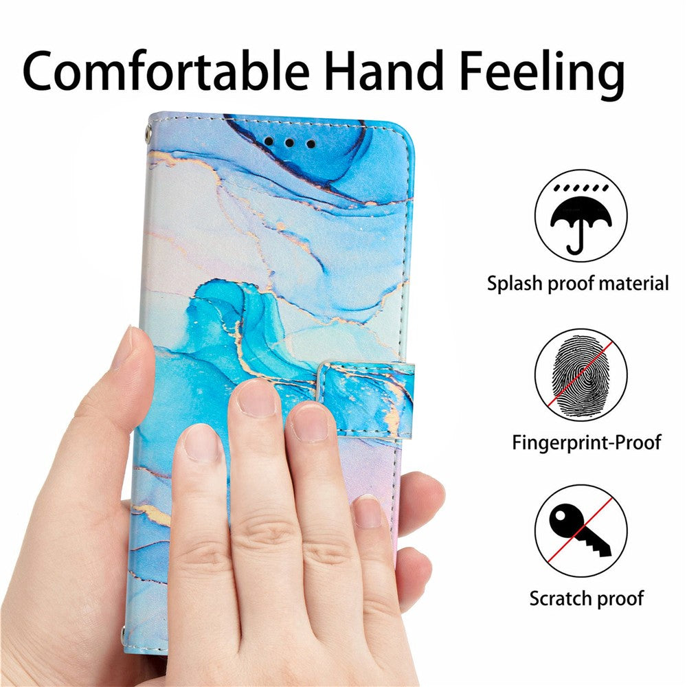 For Samsung Galaxy S25 Ultra Stand Case Marble Pattern PU Leather Wallet Phone Cover with Wrist Strap