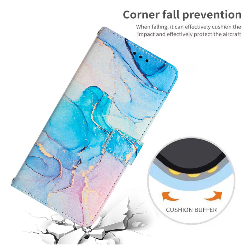 For Samsung Galaxy S25 Ultra Stand Case Marble Pattern PU Leather Wallet Phone Cover with Wrist Strap