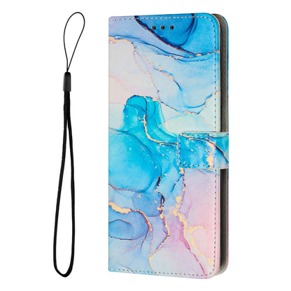 For Samsung Galaxy S25 Ultra Stand Case Marble Pattern PU Leather Wallet Phone Cover with Wrist Strap