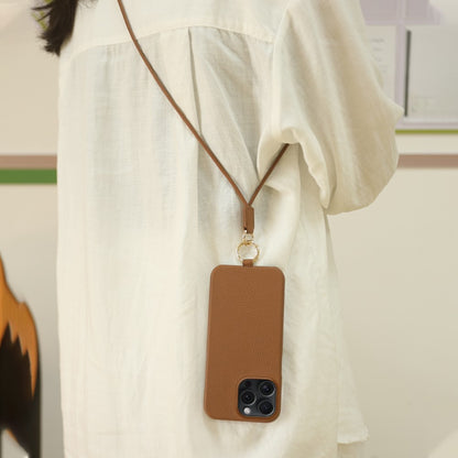 For iPhone 14 Pro Case with Lanyard Genuine Cow Leather PC Phone Back Cover