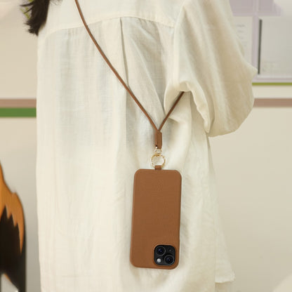 For iPhone 14 Case with Lanyard Genuine Cow Leather PC Phone Back Cover