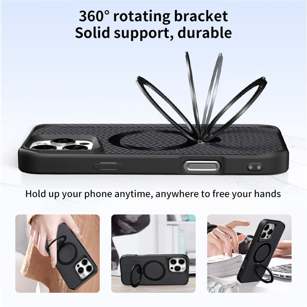 For iPhone 14 Pro Phone Case with Magnetic Kickstand TPU + PC Carbon Fiber Back Cover