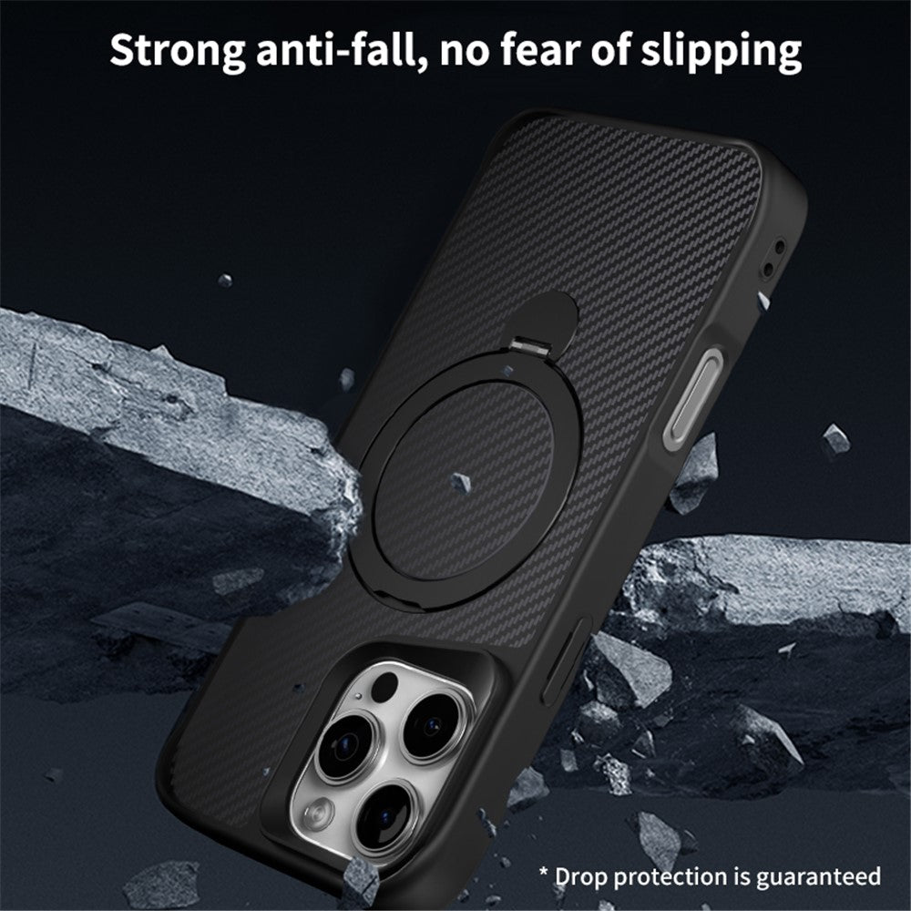 For iPhone 14 Pro Phone Case with Magnetic Kickstand TPU + PC Carbon Fiber Back Cover