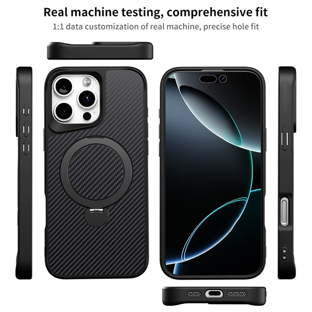 For iPhone 14 Pro Phone Case with Magnetic Kickstand TPU + PC Carbon Fiber Back Cover