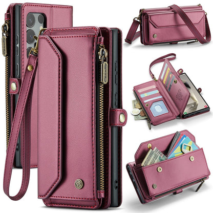 CASEME For Samsung Galaxy S25 Ultra Leather Case  C36 Zipper Multiple Card Slots Phone Cover with Straps
