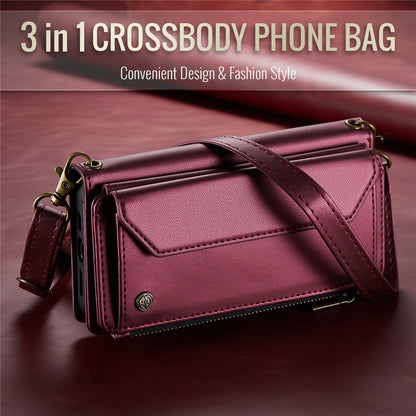 CASEME For Samsung Galaxy S25 Ultra Leather Case  C36 Zipper Multiple Card Slots Phone Cover with Straps