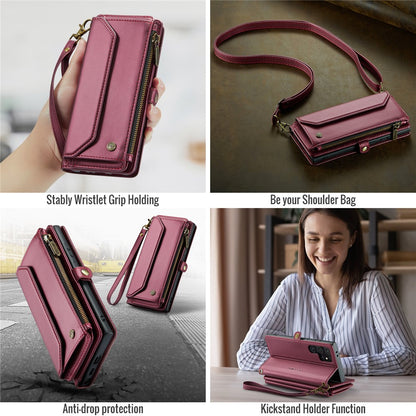 CASEME For Samsung Galaxy S25 Ultra Leather Case  C36 Zipper Multiple Card Slots Phone Cover with Straps