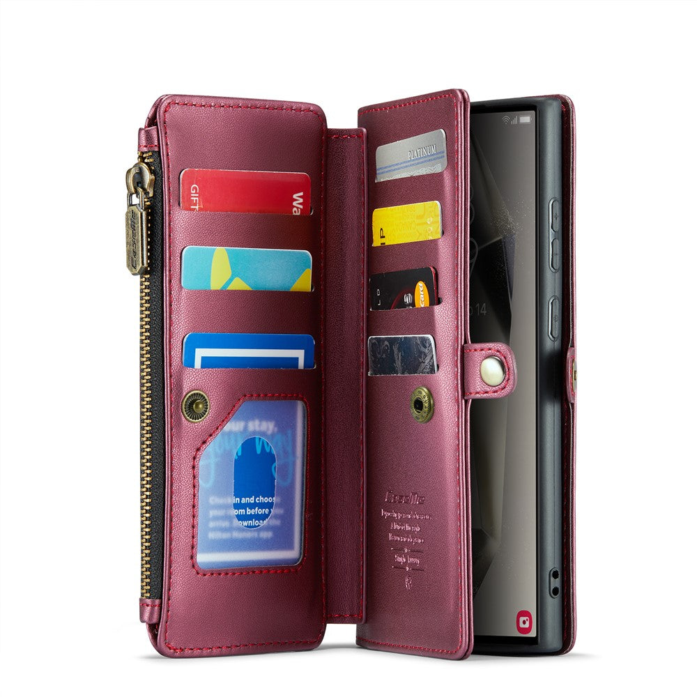 CASEME For Samsung Galaxy S25 Ultra Leather Case  C36 Zipper Multiple Card Slots Phone Cover with Straps