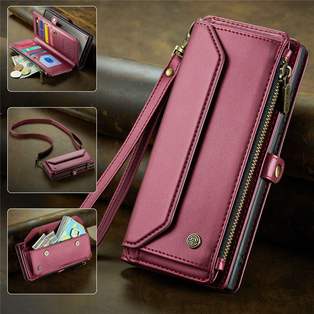 CASEME For Samsung Galaxy S25 Ultra Leather Case  C36 Zipper Multiple Card Slots Phone Cover with Straps