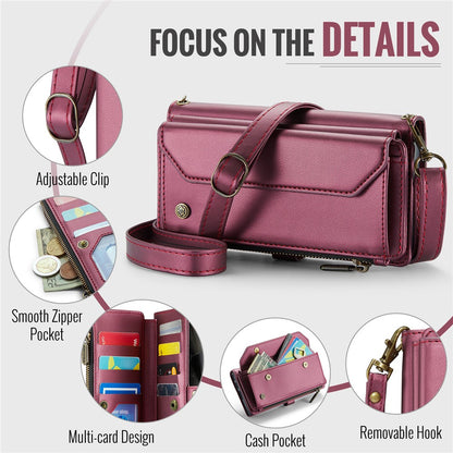 CASEME For Samsung Galaxy S25 Ultra Leather Case  C36 Zipper Multiple Card Slots Phone Cover with Straps