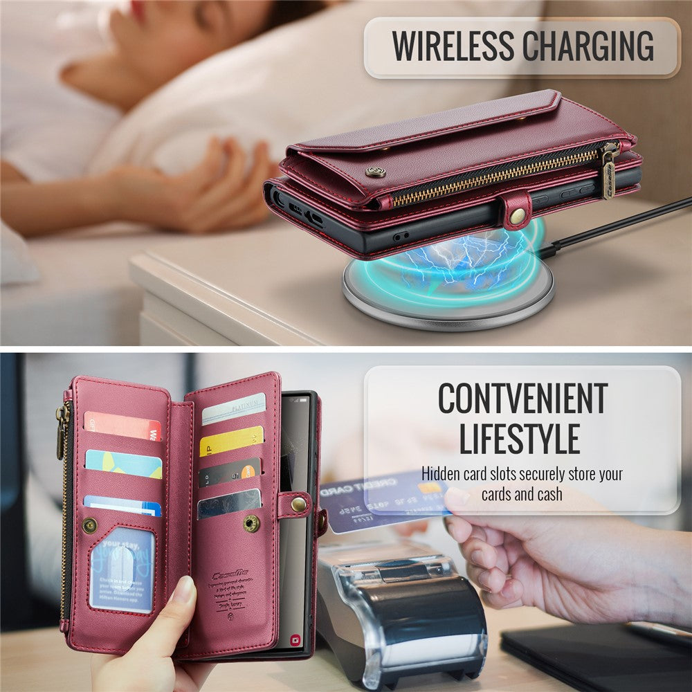 CASEME For Samsung Galaxy S25 Ultra Leather Case  C36 Zipper Multiple Card Slots Phone Cover with Straps