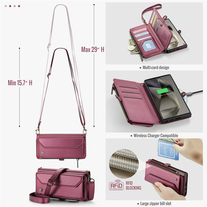 CASEME For Samsung Galaxy S25 Ultra Leather Case  C36 Zipper Multiple Card Slots Phone Cover with Straps