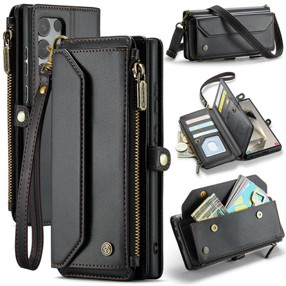 CASEME For Samsung Galaxy S25 Ultra Leather Case  C36 Zipper Multiple Card Slots Phone Cover with Straps