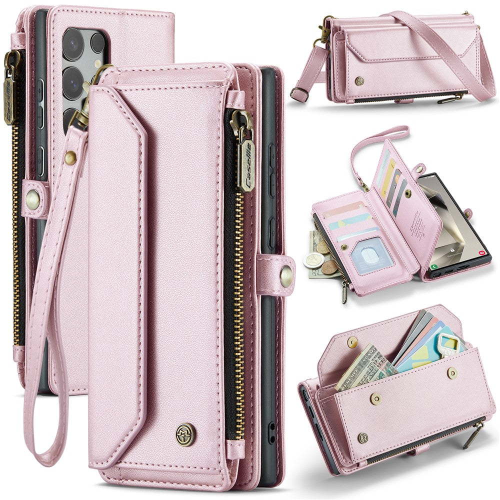 CASEME For Samsung Galaxy S25 Ultra Leather Case  C36 Zipper Multiple Card Slots Phone Cover with Straps