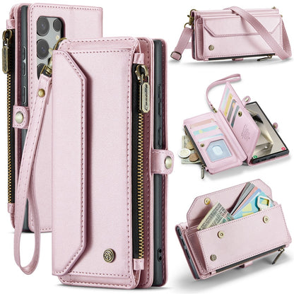 CASEME For Samsung Galaxy S25 Ultra Leather Case  C36 Zipper Multiple Card Slots Phone Cover with Straps