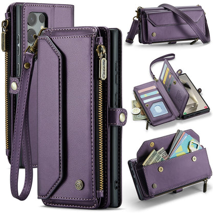 CASEME For Samsung Galaxy S25 Ultra Leather Case  C36 Zipper Multiple Card Slots Phone Cover with Straps