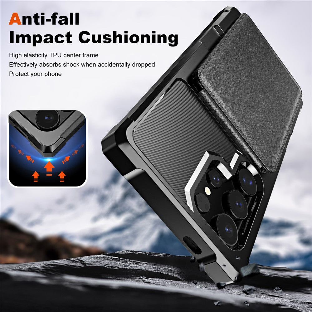For Samsung Galaxy S25 Ultra Case with Card Slot Kickstand PU Leather + TPU Phone Cover