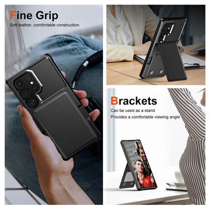 For Samsung Galaxy S25 Ultra Case with Card Slot Kickstand PU Leather + TPU Phone Cover