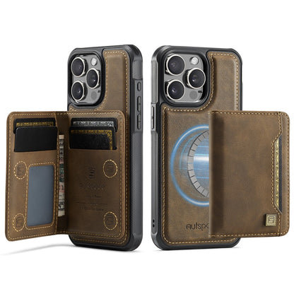 AUTSPACE For iPhone 14 Pro Case  A13 Vintage Leather Back Cover with Magnetic Detachable Card Bag