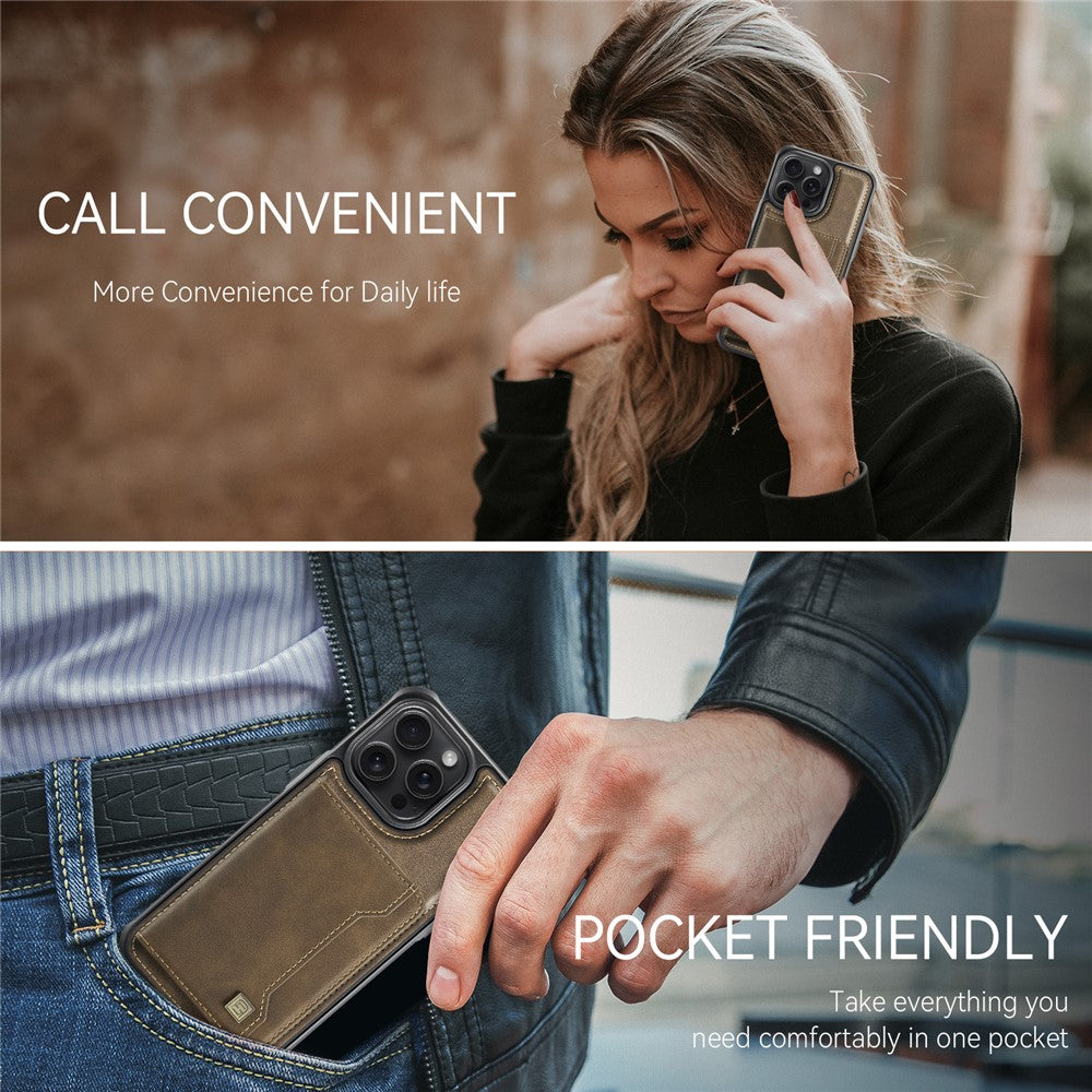 AUTSPACE For iPhone 14 Pro Case  A13 Vintage Leather Back Cover with Magnetic Detachable Card Bag