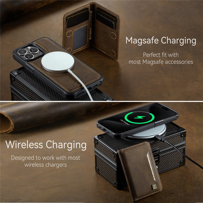 AUTSPACE For iPhone 14 Pro Case  A13 Vintage Leather Back Cover with Magnetic Detachable Card Bag