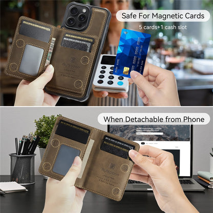 AUTSPACE For iPhone 14 Pro Case  A13 Vintage Leather Back Cover with Magnetic Detachable Card Bag