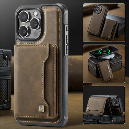 AUTSPACE For iPhone 14 Pro Case  A13 Vintage Leather Back Cover with Magnetic Detachable Card Bag