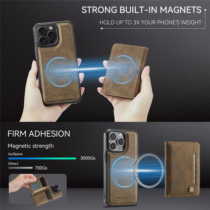 AUTSPACE For iPhone 14 Pro Case  A13 Vintage Leather Back Cover with Magnetic Detachable Card Bag
