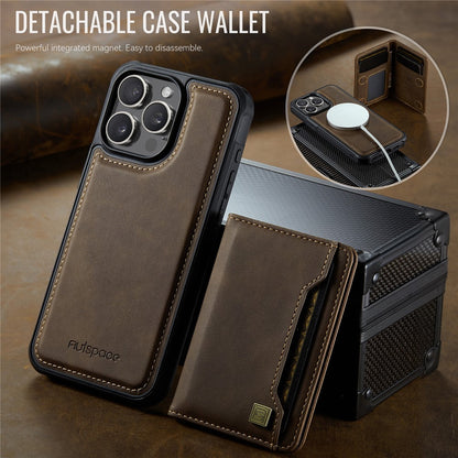 AUTSPACE For iPhone 14 Pro Case  A13 Vintage Leather Back Cover with Magnetic Detachable Card Bag