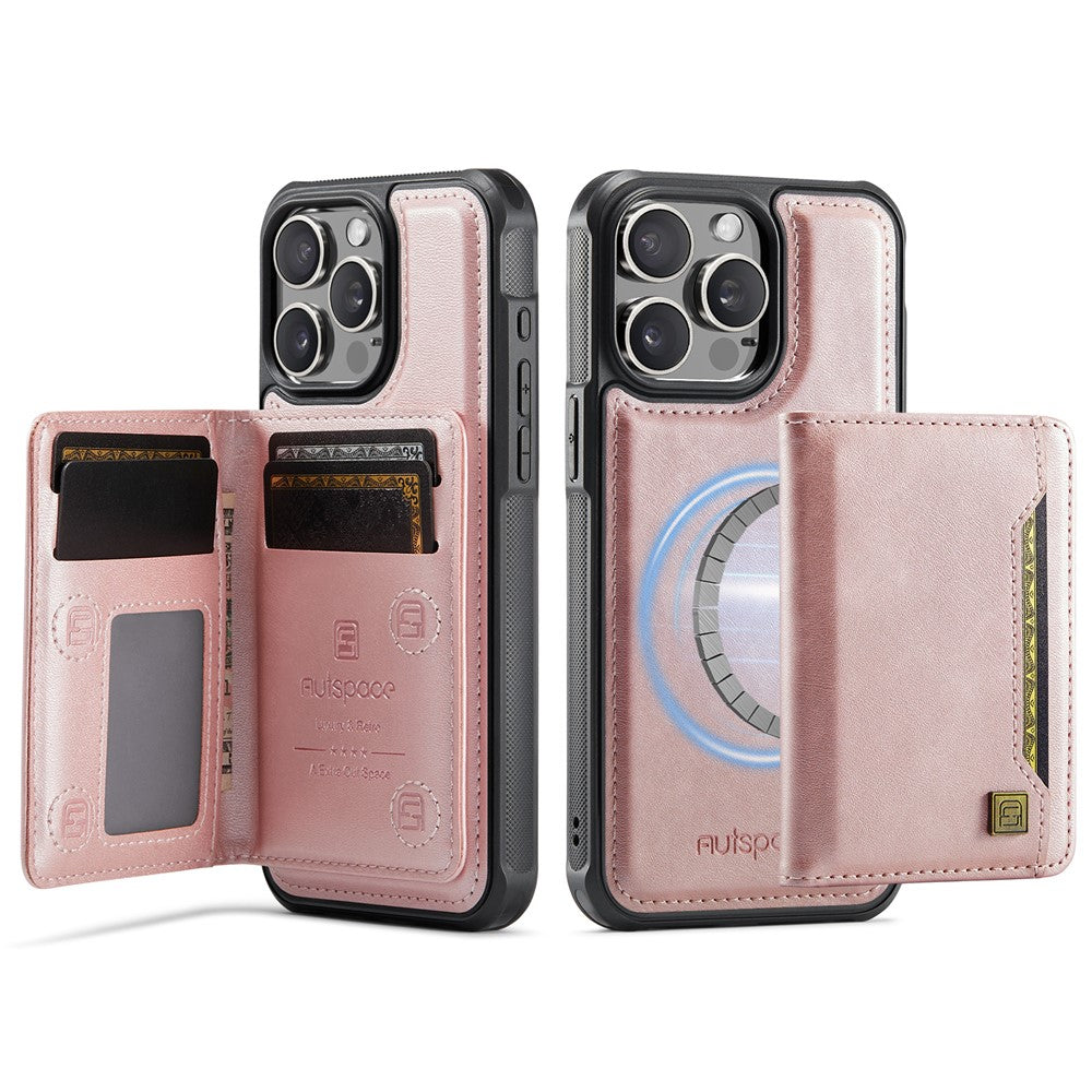 AUTSPACE For iPhone 14 Pro Case  A13 Vintage Leather Back Cover with Magnetic Detachable Card Bag