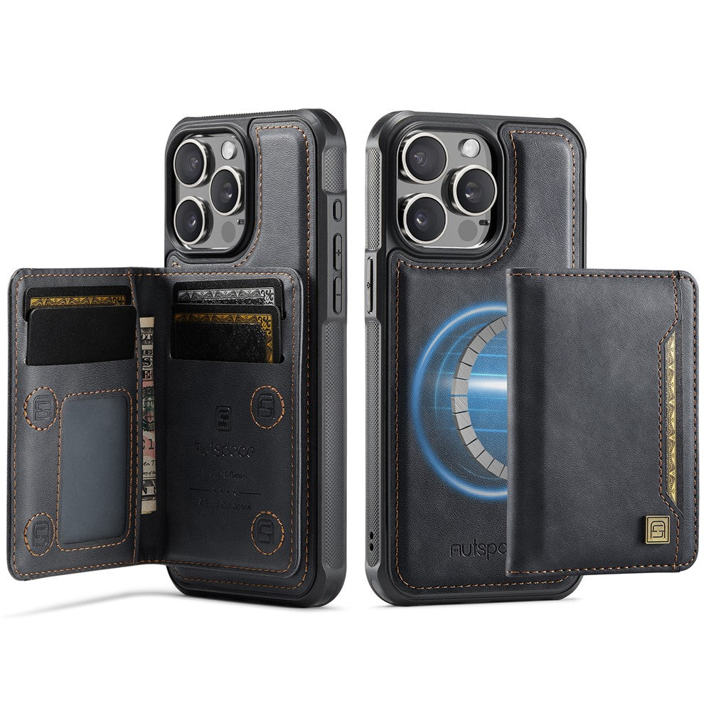 AUTSPACE For iPhone 14 Pro Case  A13 Vintage Leather Back Cover with Magnetic Detachable Card Bag