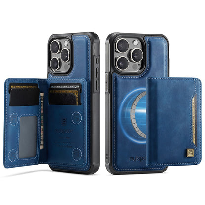 AUTSPACE For iPhone 14 Pro Case  A13 Vintage Leather Back Cover with Magnetic Detachable Card Bag