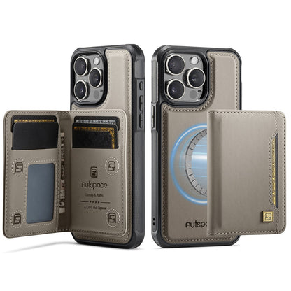 AUTSPACE For iPhone 14 Pro Case  A13 Vintage Leather Back Cover with Magnetic Detachable Card Bag