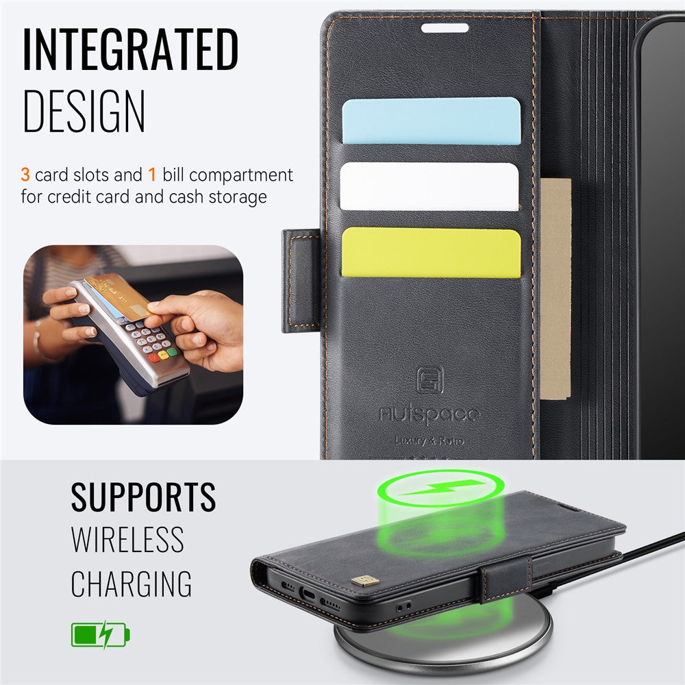 AUTSPACE For iPhone 14 Pro Case  A11 RFID Blocking Retro Leather Cell Phone Wallet Cover