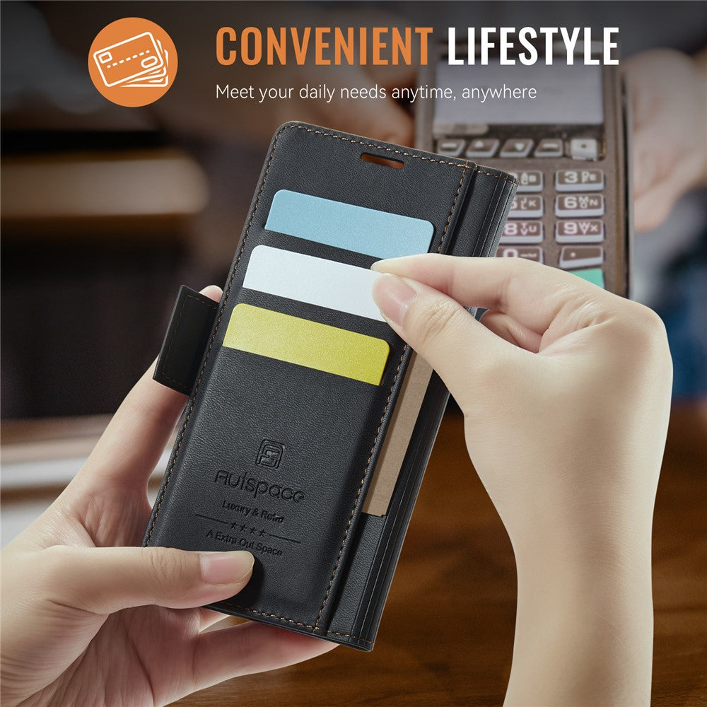 AUTSPACE For iPhone 14 Pro Case  A11 RFID Blocking Retro Leather Cell Phone Wallet Cover