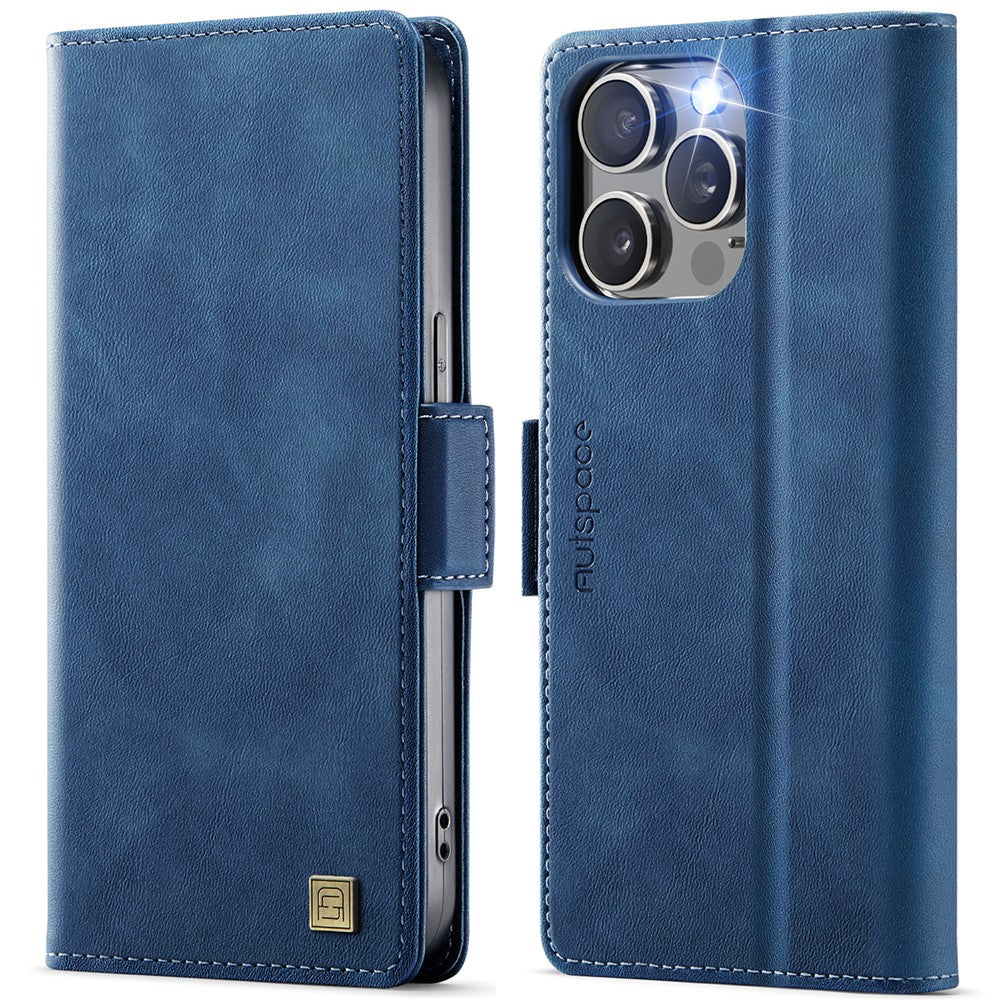AUTSPACE For iPhone 14 Pro Case  A11 RFID Blocking Retro Leather Cell Phone Wallet Cover
