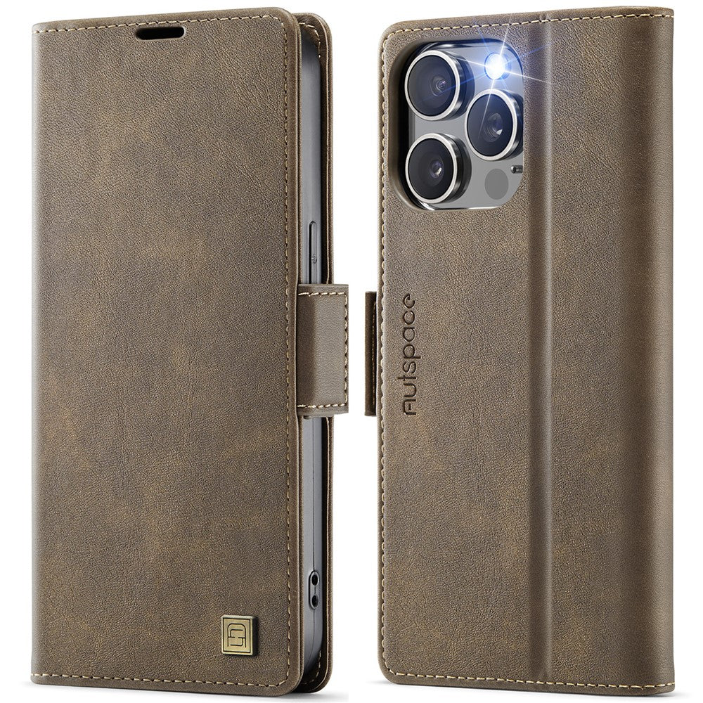 AUTSPACE For iPhone 14 Pro Case  A11 RFID Blocking Retro Leather Cell Phone Wallet Cover