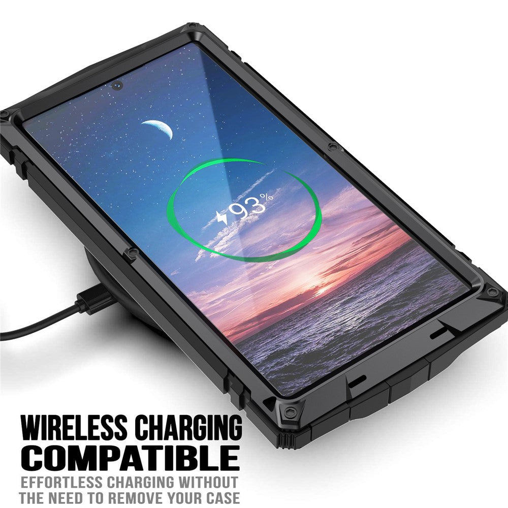 R-JUST For Samsung Galaxy S25 Ultra Case PC + Silicone + Metal Kickstand Phone Cover with Tempered Glass Film