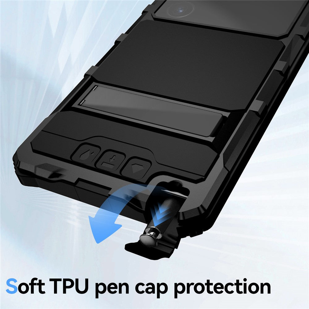 R-JUST For Samsung Galaxy S25 Ultra Case PC + Silicone + Metal Kickstand Phone Cover with Tempered Glass Film