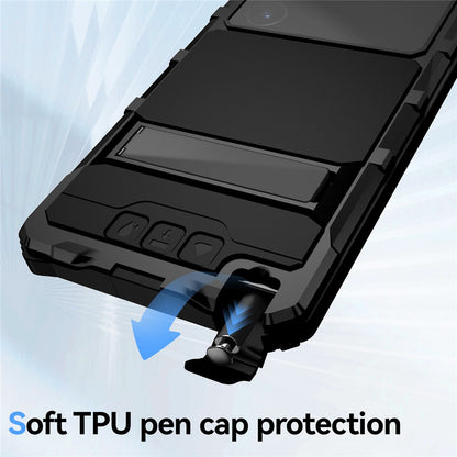 R-JUST For Samsung Galaxy S25 Ultra Case PC + Silicone + Metal Kickstand Phone Cover with Tempered Glass Film