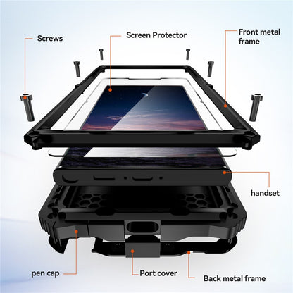 R-JUST For Samsung Galaxy S25 Ultra Case PC + Silicone + Metal Kickstand Phone Cover with Tempered Glass Film