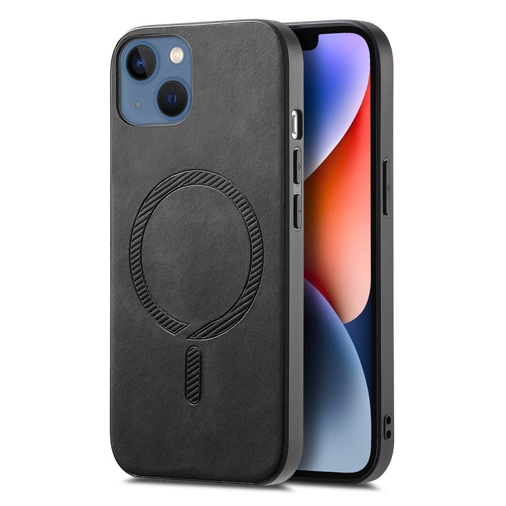For iPhone 14 Plus Leather Back Case Compatible with MagSafe Skin-touch Phone Cover