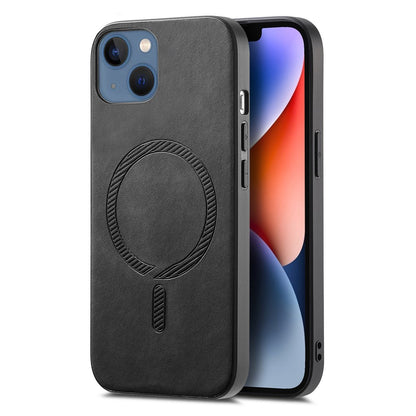 For iPhone 14 Plus Leather Back Case Compatible with MagSafe Skin-touch Phone Cover