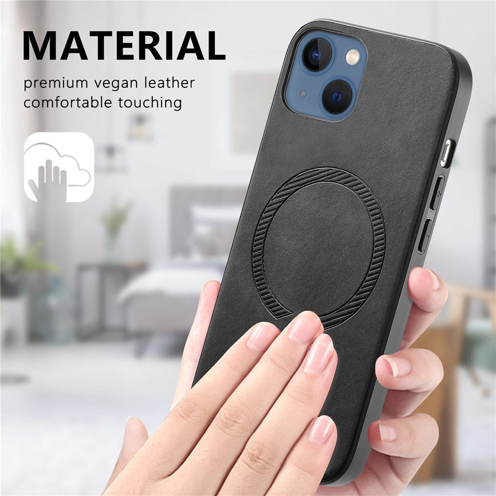 For iPhone 14 Plus Leather Back Case Compatible with MagSafe Skin-touch Phone Cover