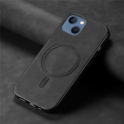 For iPhone 14 Plus Leather Back Case Compatible with MagSafe Skin-touch Phone Cover
