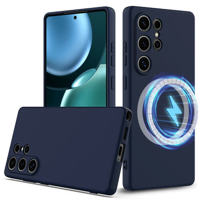 For Samsung Galaxy S25 Ultra Magnetic Case Liquid Silicone Phone Cover with Lanyard