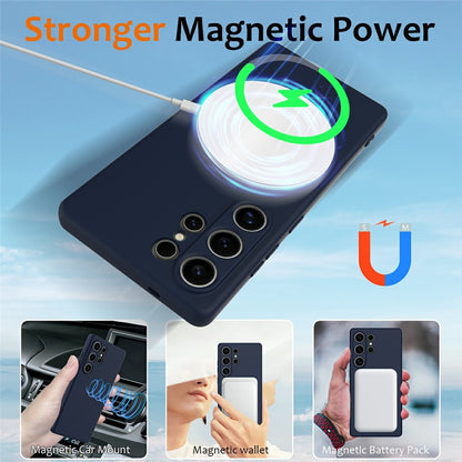 For Samsung Galaxy S25 Ultra Magnetic Case Liquid Silicone Phone Cover with Lanyard