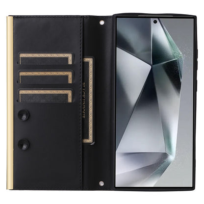For Samsung Galaxy S25 Ultra Case Suction Cup PU Leather Wallet Phone Cover with Straps