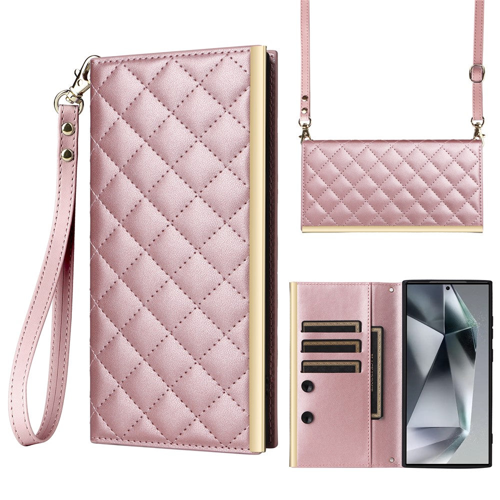 For Samsung Galaxy S25 Ultra Case Suction Cup PU Leather Wallet Phone Cover with Straps