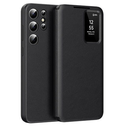 For Samsung Galaxy S25 Ultra Case with Card Holder Smart View Window PU Leather+PC+TPU Phone Cover